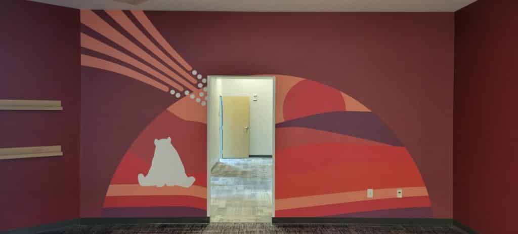 Golden Bear sunrise wall mural, Holy Innocents Episcopal School, Atlanta, GA, by High Stakes Creative