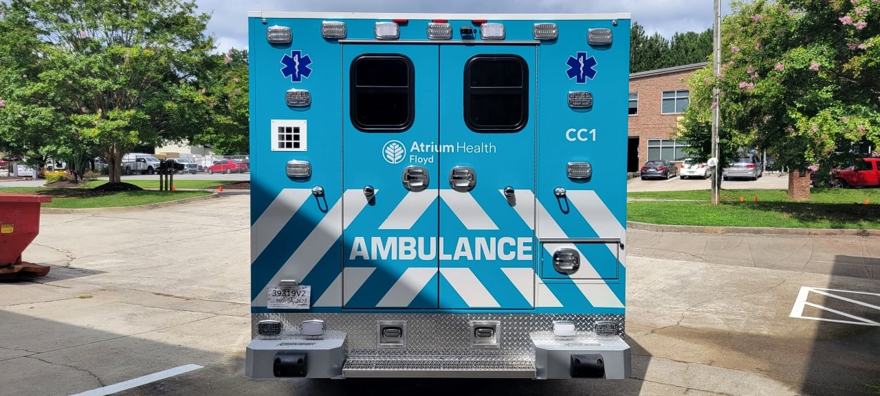 Ambulance wrap rear, Atrium Health Floyd, Rome, GA, by High Stakes Creative