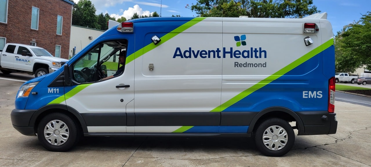 Ambulance van graphics, AdventHealth, Calhoun, GA, by High Stakes Creative