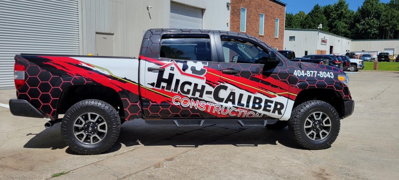 Pickup truck wrap side, High-Caliber, by High Stakes Creative
