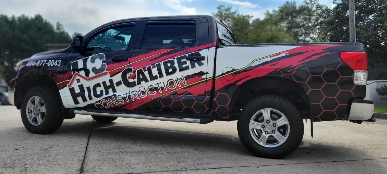 Pickup truck wrap side, High-Caliber, by High Stakes Creative