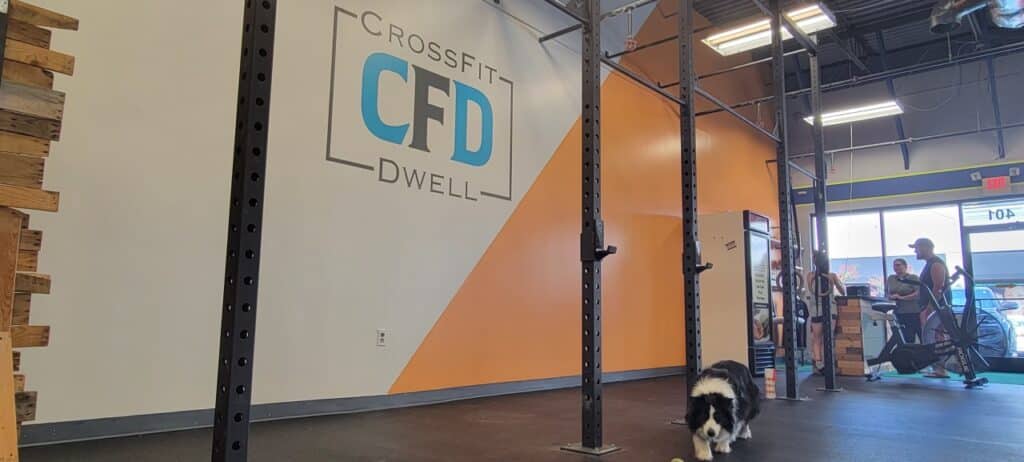 CrossFit gym logo wall, CrossFit Dwell, Kennesaw, GA, by High Stakes Creative