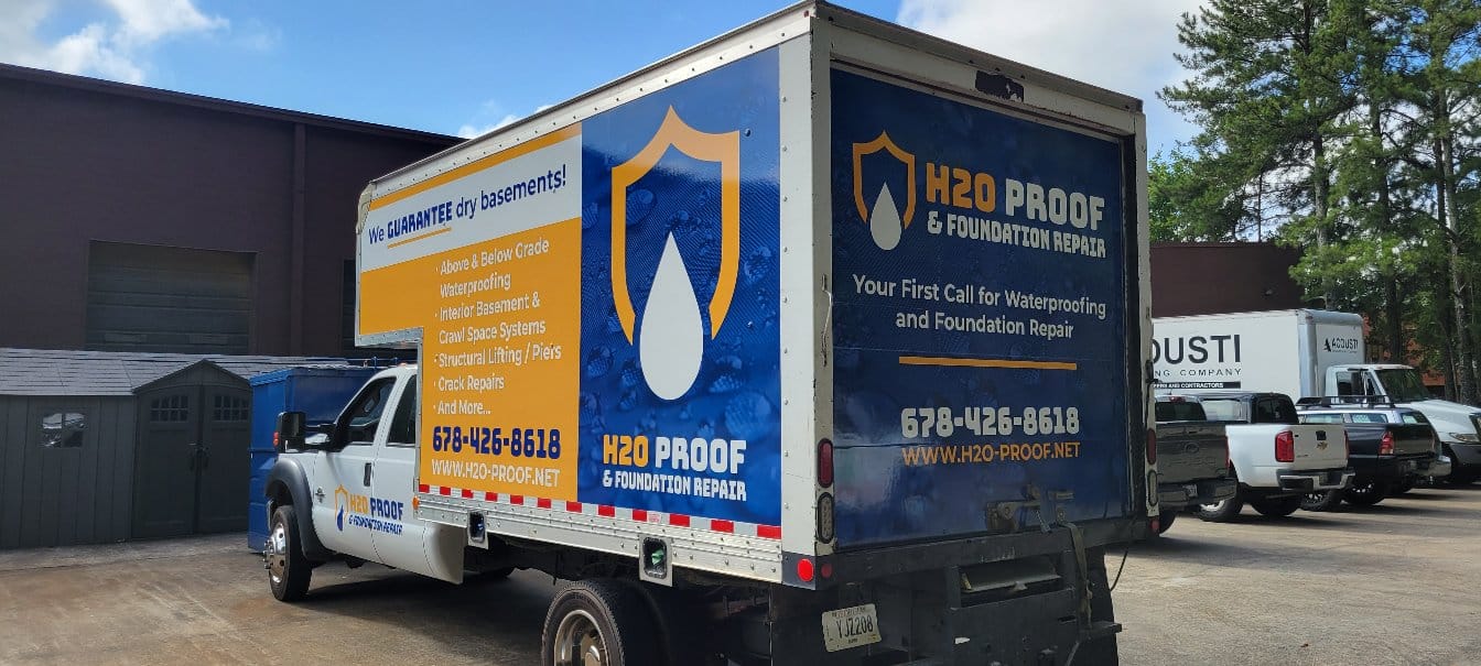 Box truck wrap rear quarter, H2O Proof Foundation Repair, Acworth, GA, by High Stakes Creative