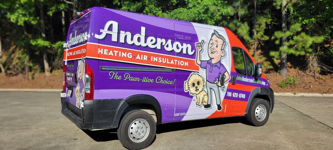Van wrap rear quarter, Anderson Heating Air Insulation, Calhoun, GA, by High Stakes Creative