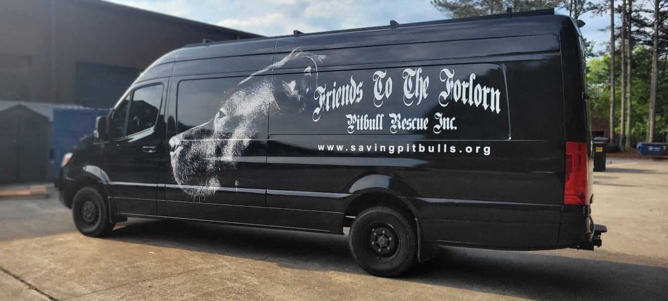 Sprinter van wrap side, Friends to the Forlorn Pitbull Rescue, Dallas, GA, by High Stakes Creative