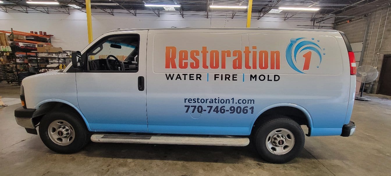 Cargo van wrap side, Restoration 1, Hiram, GA, by High Stakes Creative
