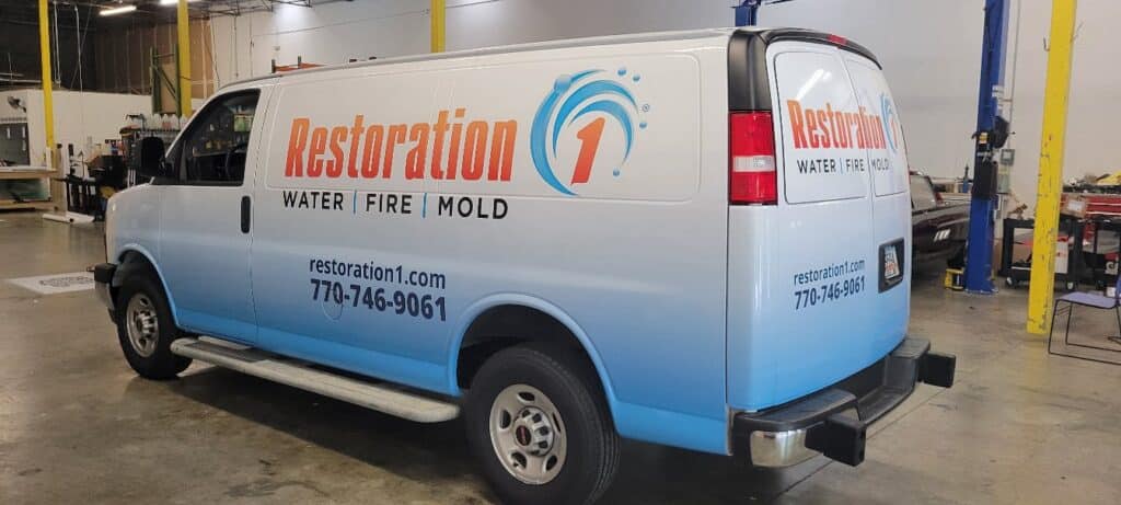 Cargo van wrap, Restoration 1, Hiram, GA, by High Stakes Creative