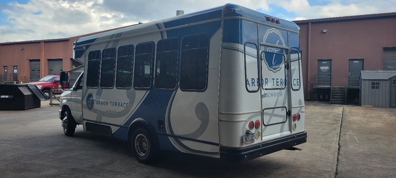 Senior living shuttle bus wrap, Arbor Terrace, by High Stakes Creative