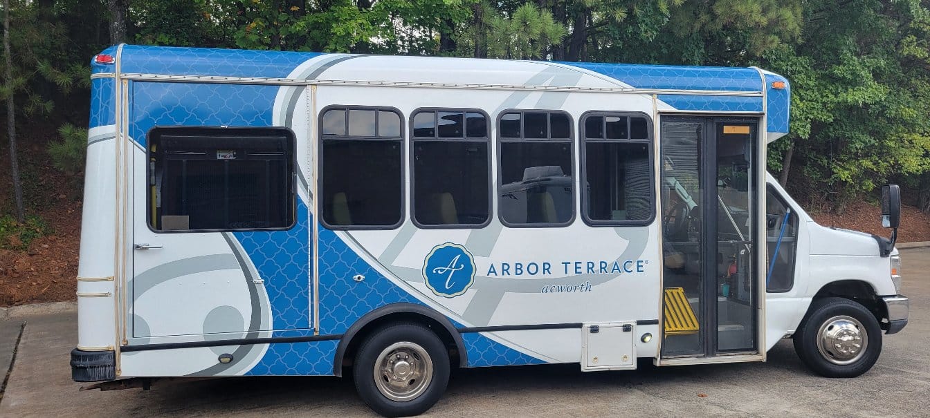 Senior living shuttle bus wrap, Arbor Terrace, by High Stakes Creative