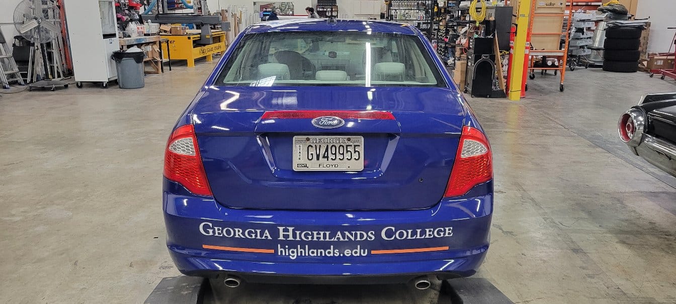 Sedan wrap rear, Georgia Highlands College, Rome, GA, by High Stakes Creative