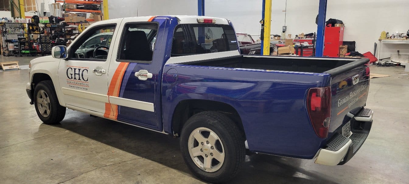 Pickup wrap rear quarter, Georgia Highlands College, Rome, GA, by High Stakes Creative