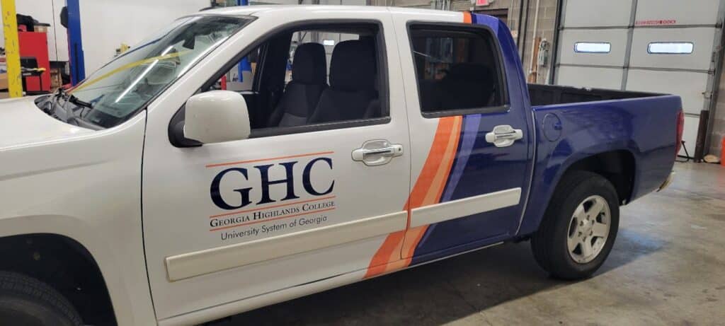 Pickup truck wrap, Georgia Highlands College, Rome, GA, by High Stakes Creative