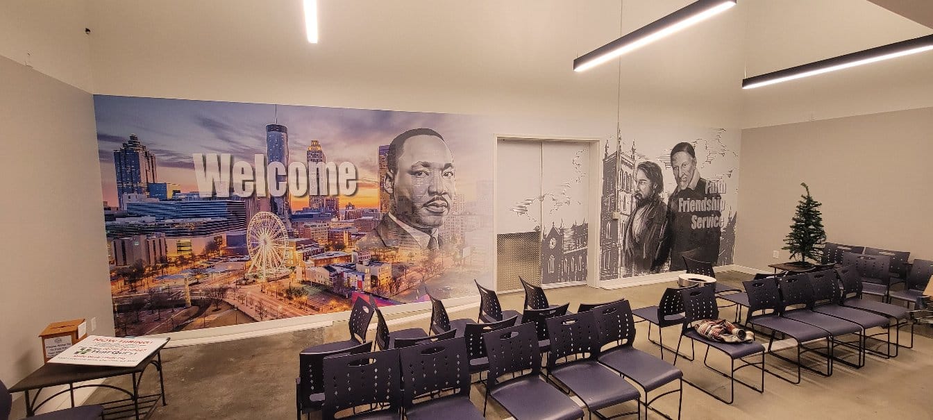Atlanta skyline and Dr. King welcome mural, by High Stakes Creative