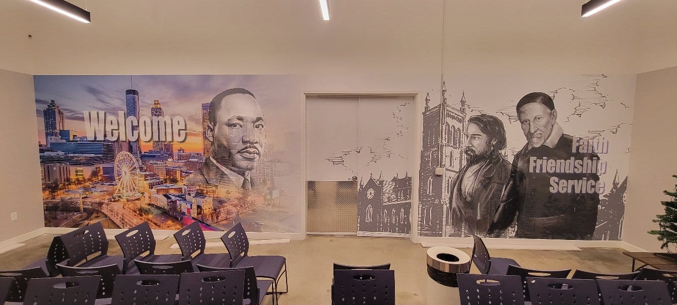 Atlanta skyline and Dr. King welcome mural, by High Stakes Creative