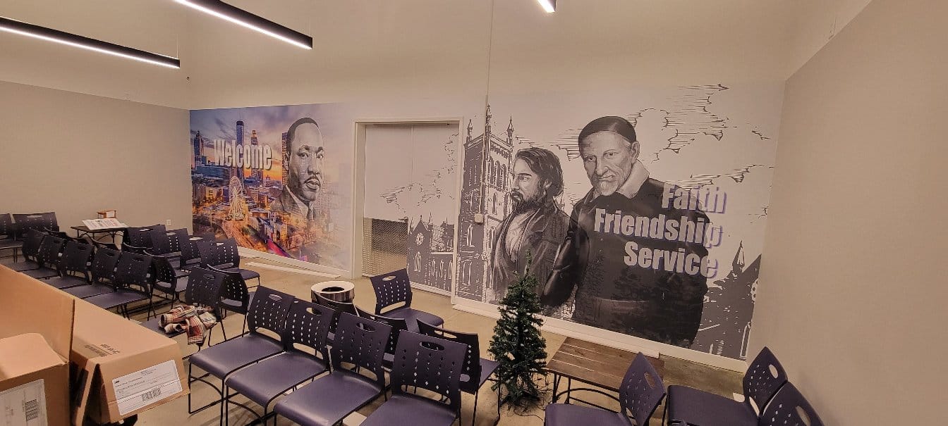 Atlanta skyline and Dr. King welcome mural, by High Stakes Creative