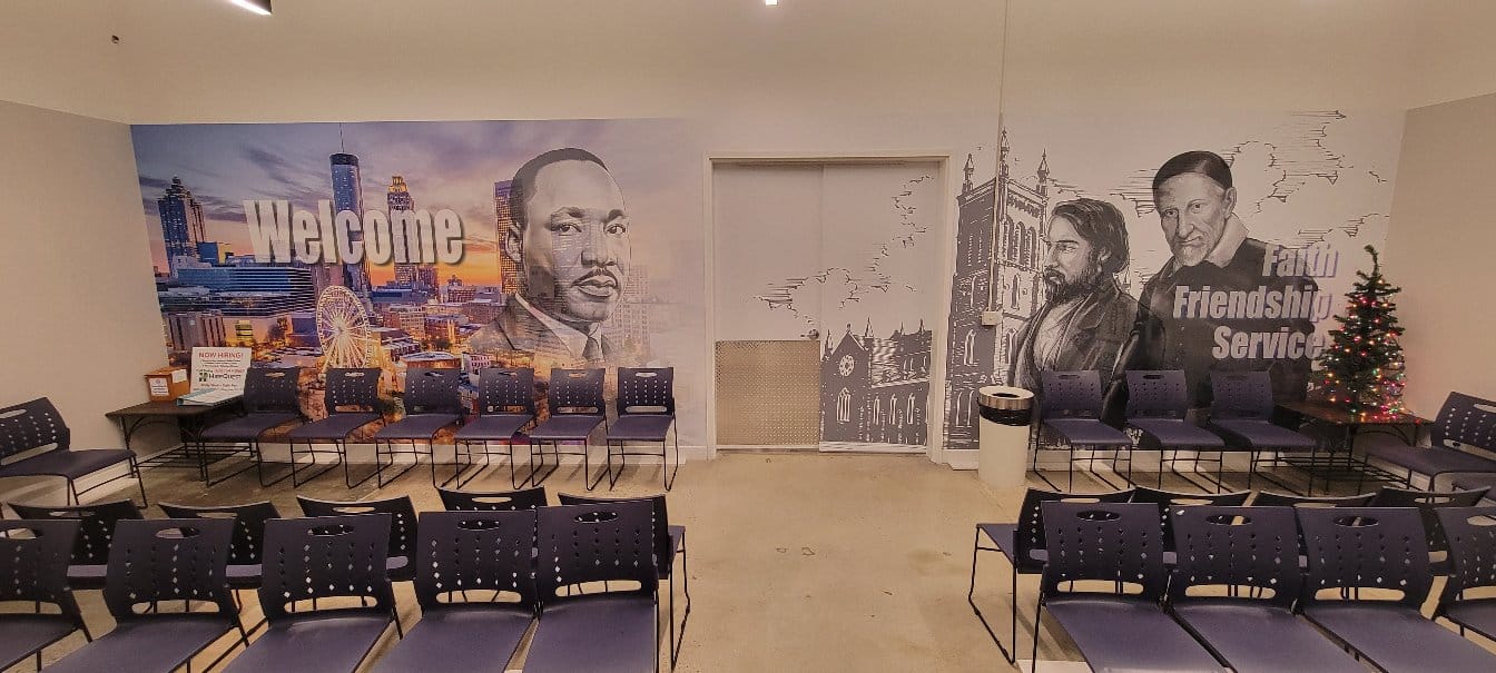 Atlanta skyline and Dr. King welcome mural, by High Stakes Creative