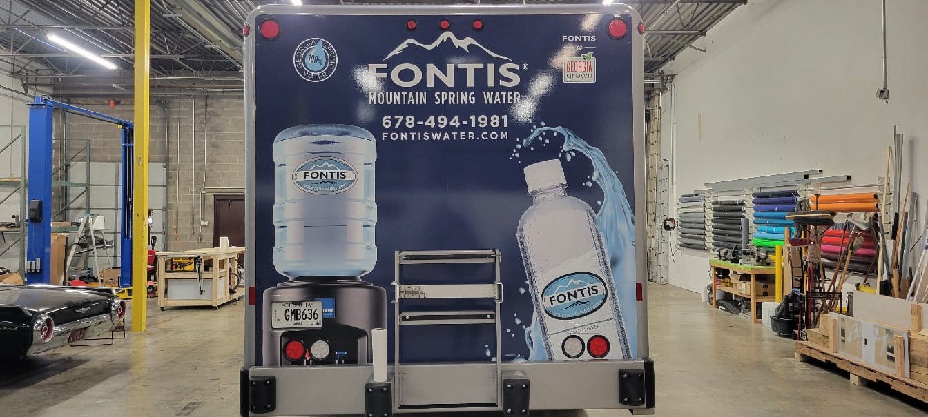 Box truck rear wrap, Fontis Water, Marietta, GA, by High Stakes Creative