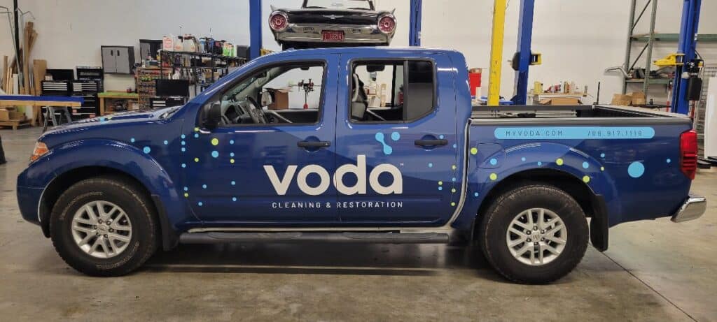 Full color-change pickup wrap, Voda Cleaning & Restoration, Kennesaw, GA, by High Stakes Creative