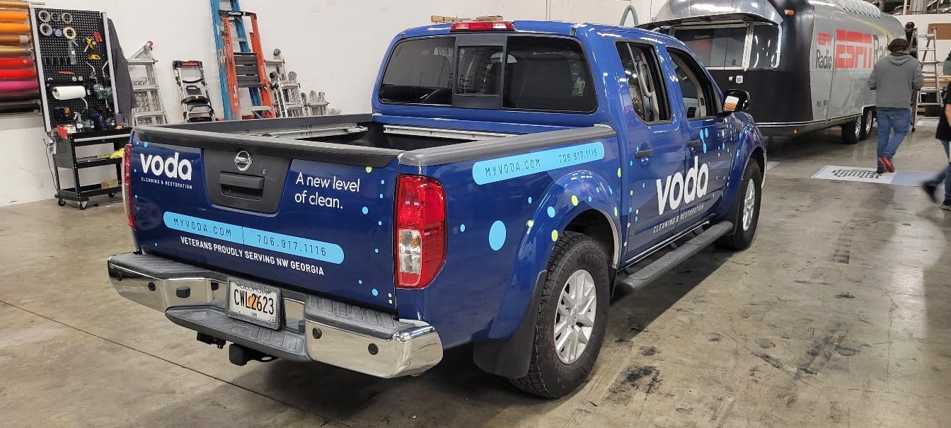 Pickup wrap rear quarter, Voda, by High Stakes Creative