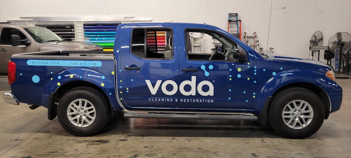 Full color-change pickup wrap, Voda Cleaning & Restoration, Kennesaw, GA, by High Stakes Creative
