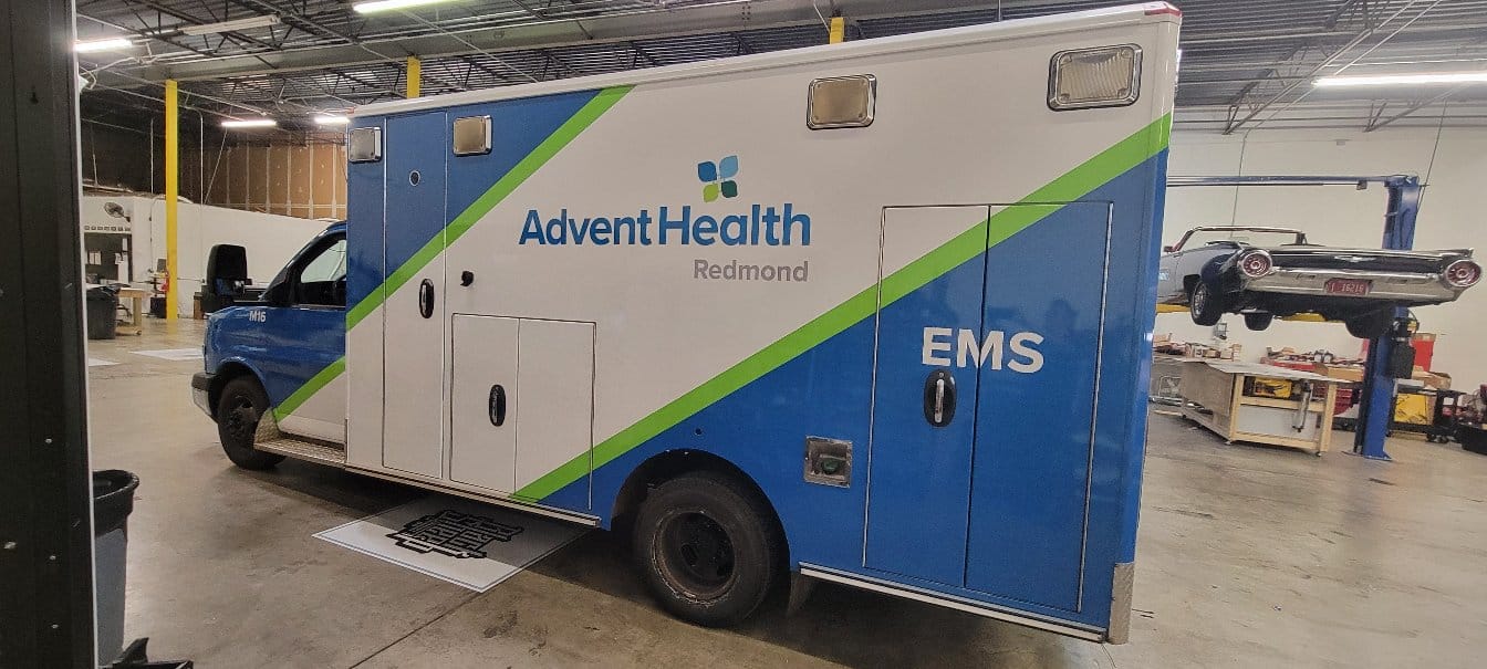 Ambulance wrap graphics, AdventHealth, Calhoun, GA, by High Stakes Creative