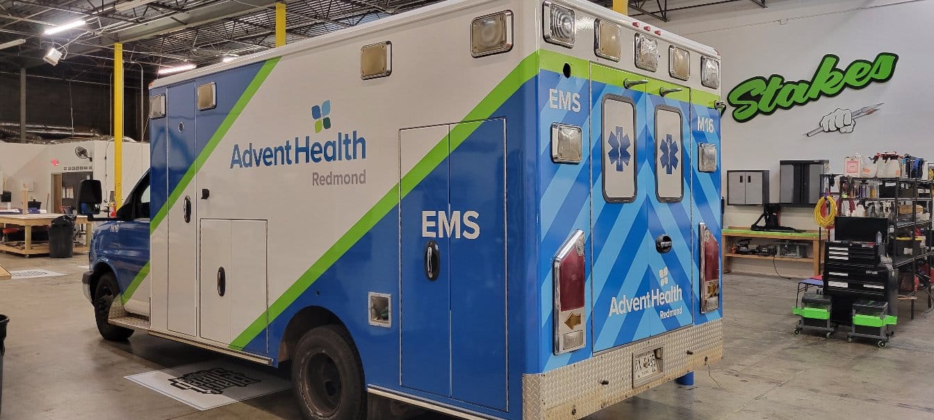 Ambulance wrap graphics, AdventHealth, Calhoun, GA, by High Stakes Creative
