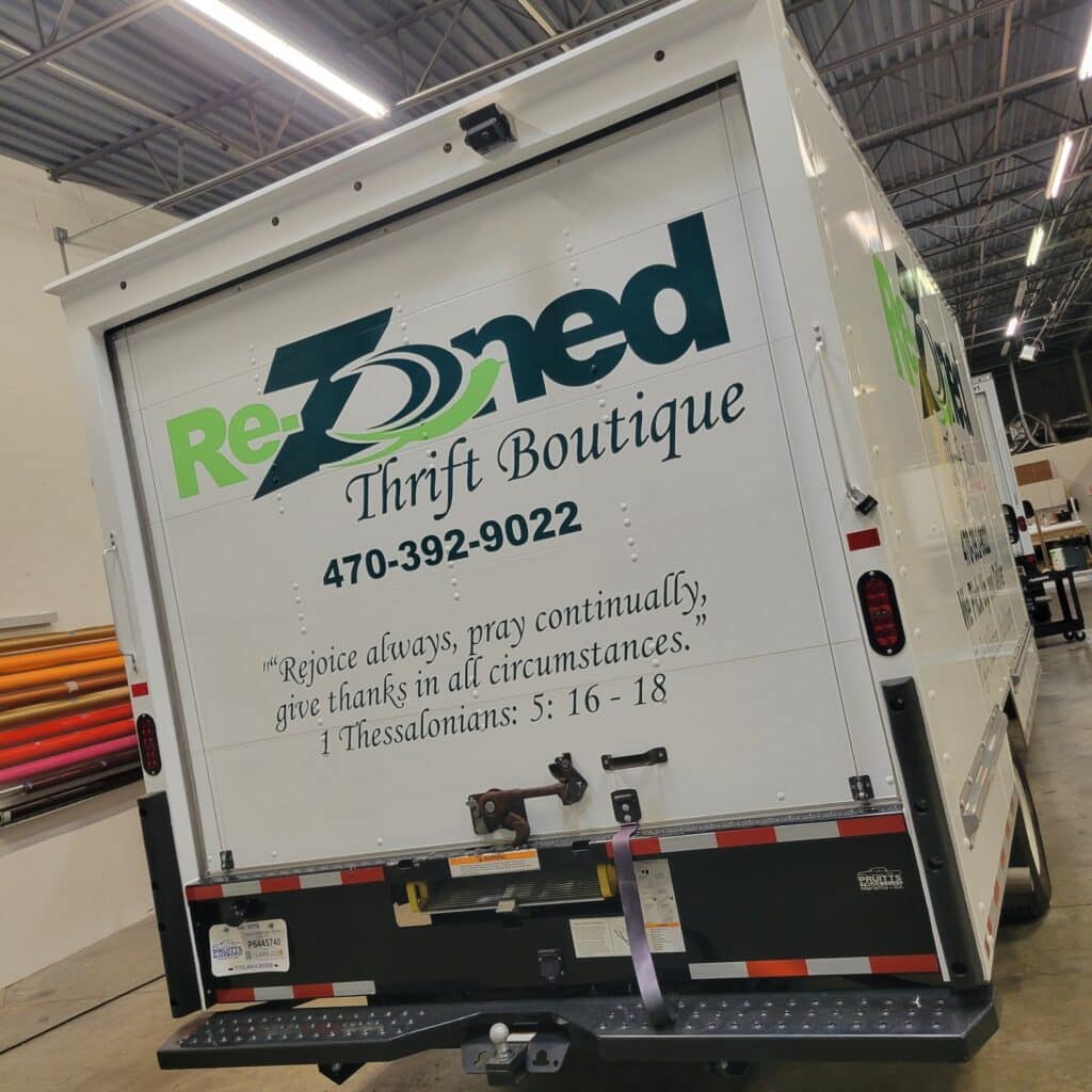 Box truck rear graphics, ReZoned Thrift Boutique, Marietta, GA, by High Stakes Creative