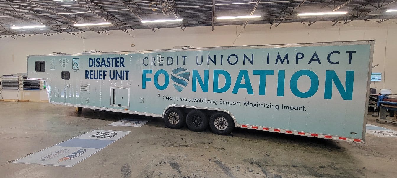 Disaster relief trailer wrap side, Credit Union Impact Foundation, by High Stakes Creative