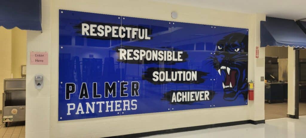 School values wall mural, Palmer Panthers, Kennesaw, GA, by High Stakes Creative