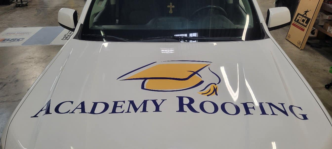 Hood logo wrap, Academy Roofing, Acworth, GA, by High Stakes Creative