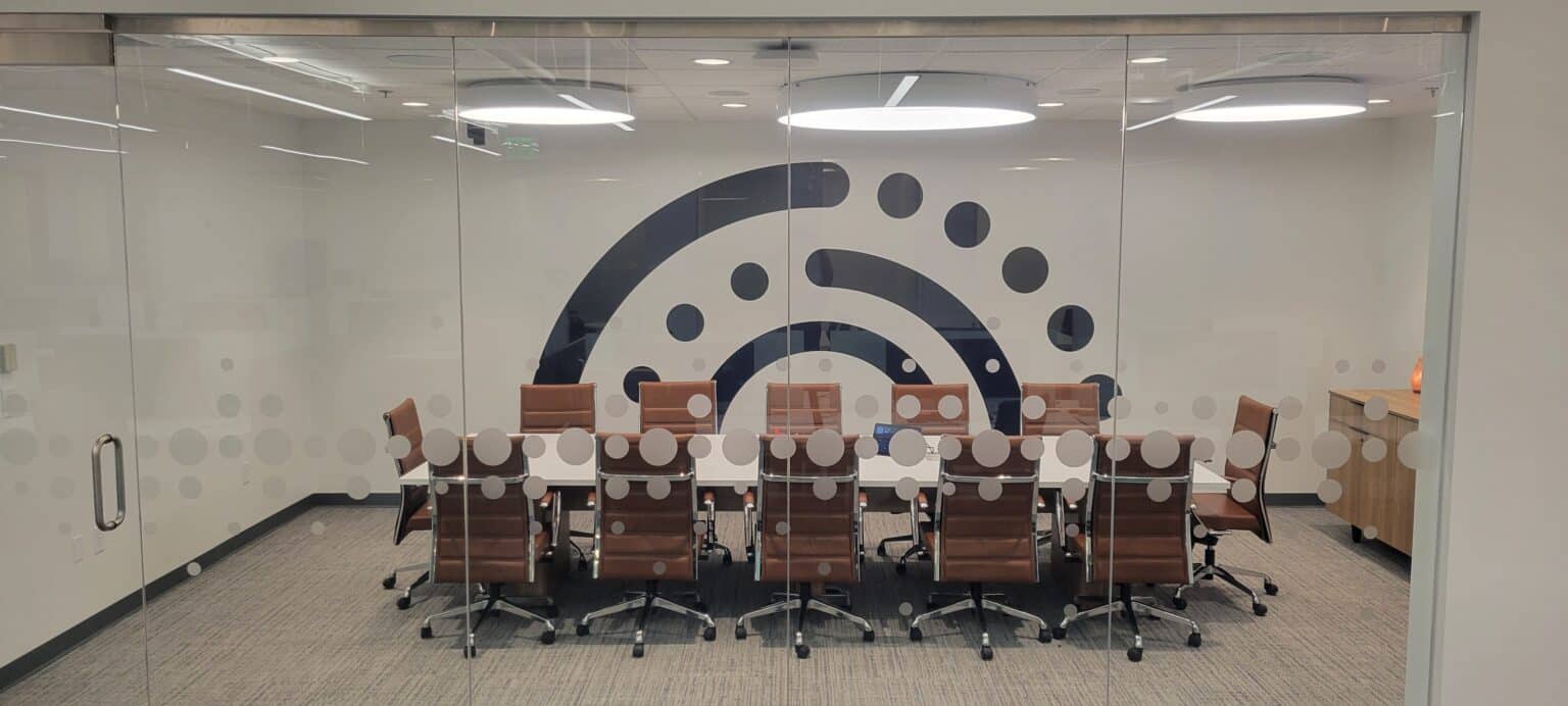 Conference room brand mark wall, Informa, Sandy Springs, GA, by High Stakes Creative