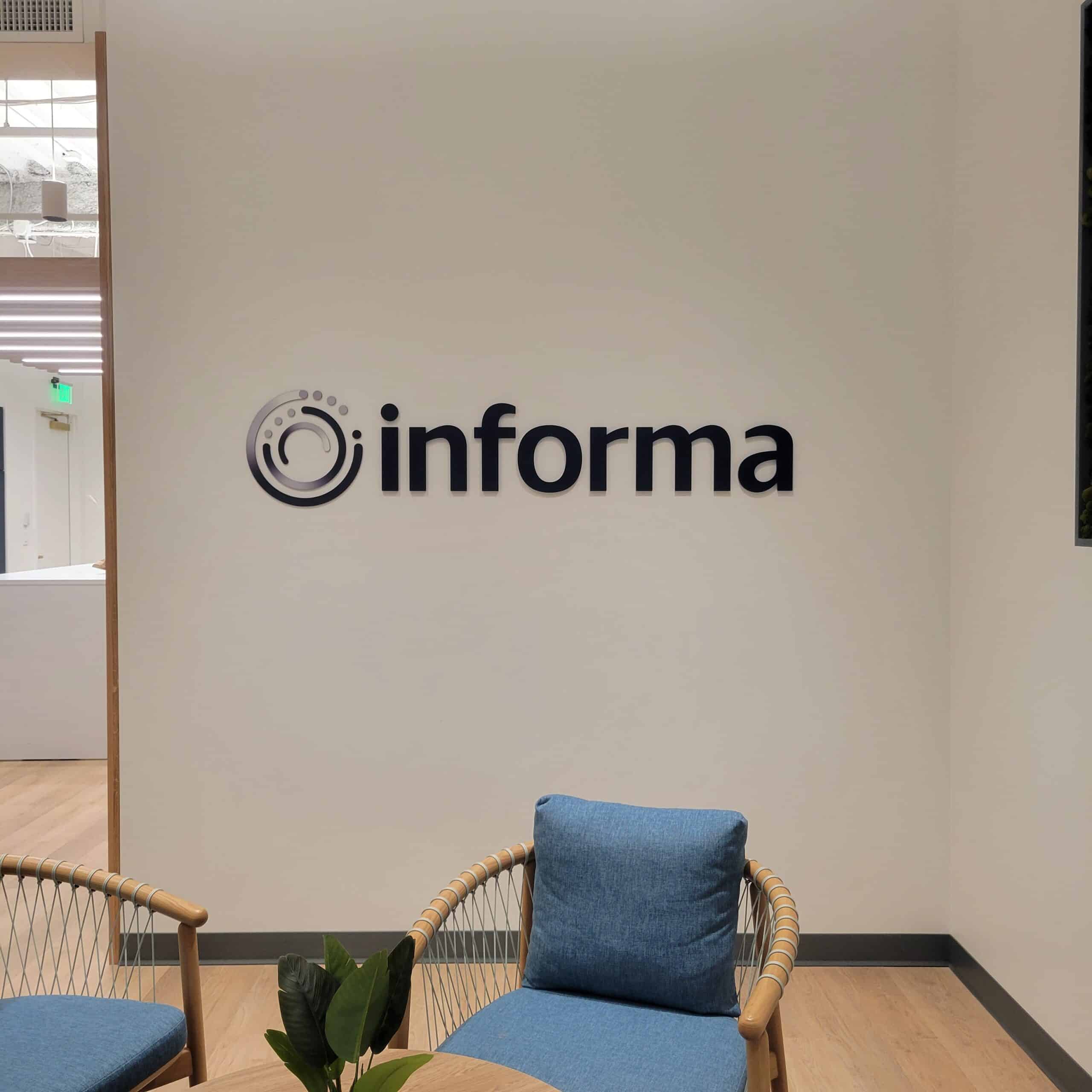 Lobby wall logo, Informa, Sandy Springs, GA, by High Stakes Creative