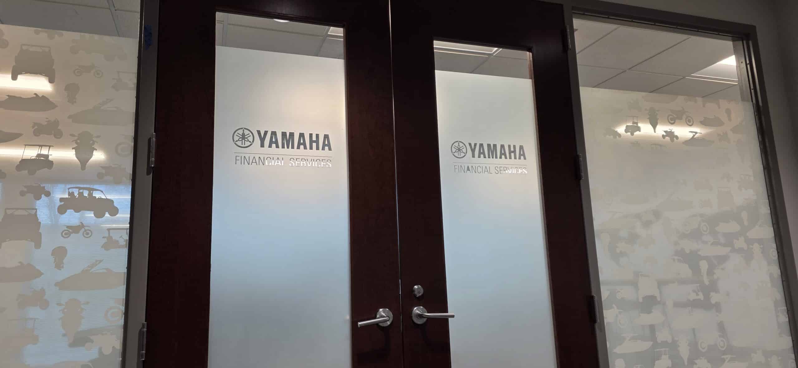 Frosted glass office doors, Yamaha, Kennesaw, GA, by High Stakes Creative