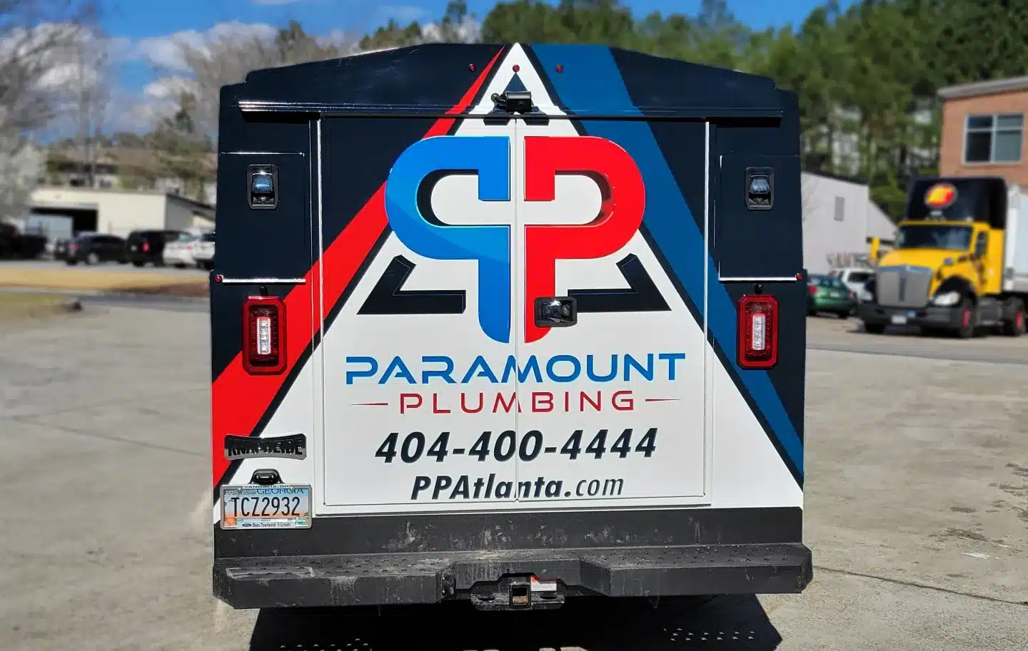 Service van wrap rear, Paramount Plumbing, Buford, GA, by High Stakes Creative