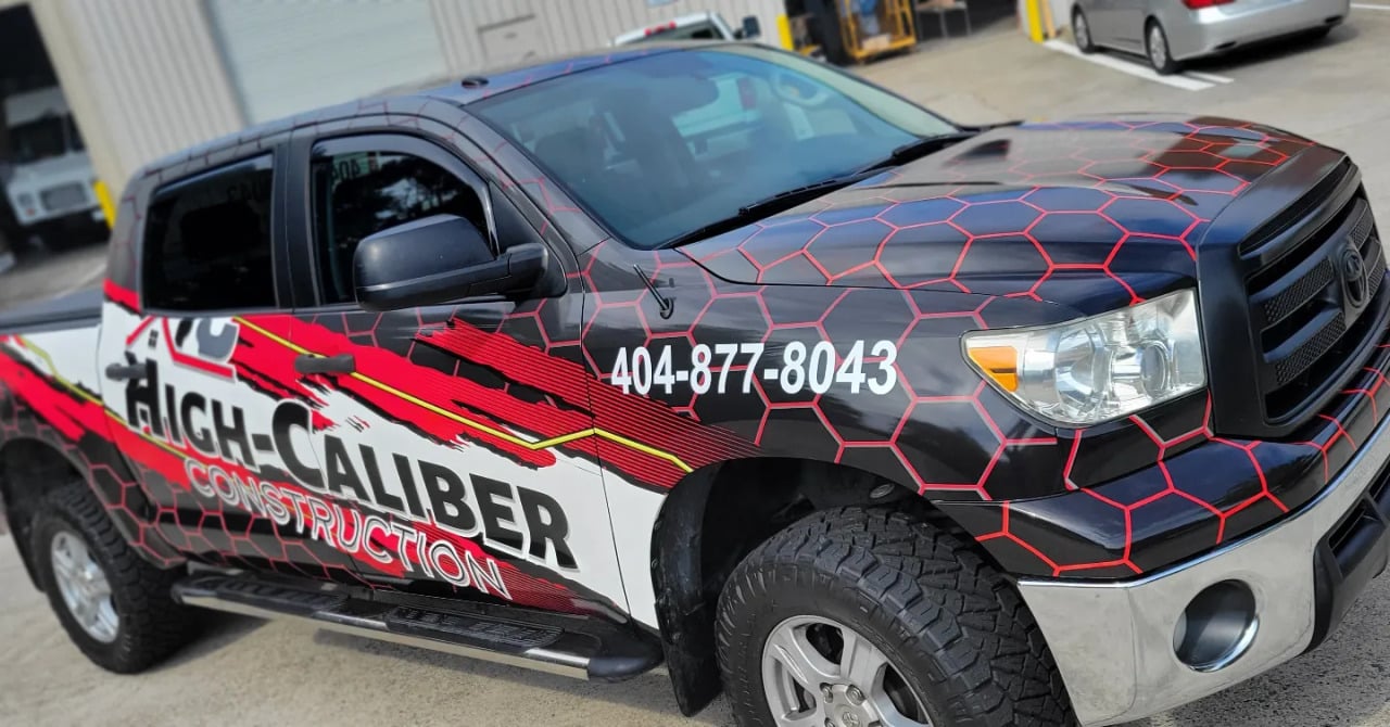 Pickup truck wrap front quarter, High-Caliber, by High Stakes Creative