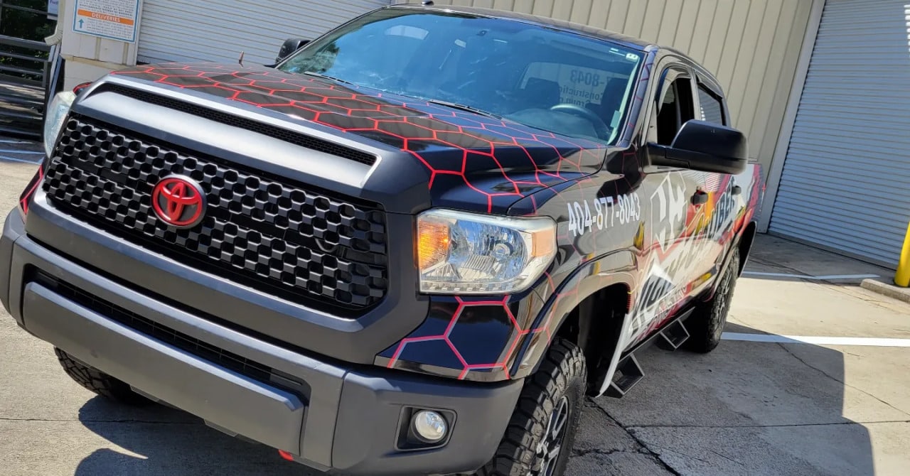Pickup truck wrap front, High-Caliber, by High Stakes Creative