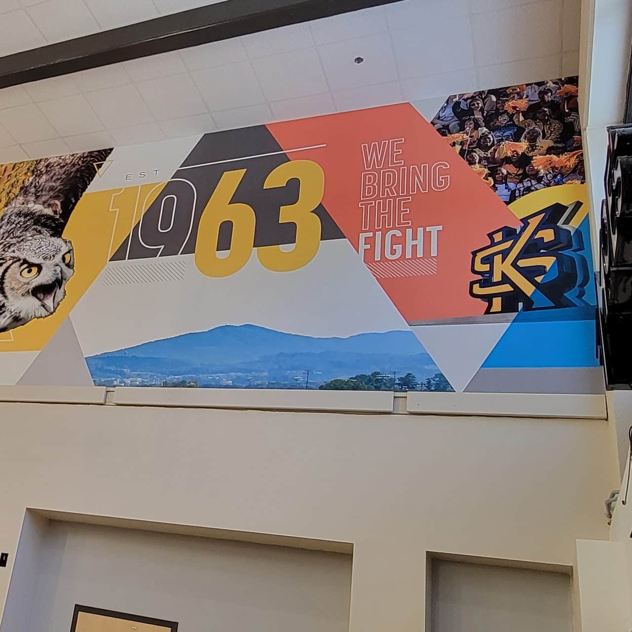 Athletics atrium wall murals, Kennesaw State University, Kennesaw, GA, by High Stakes Creative