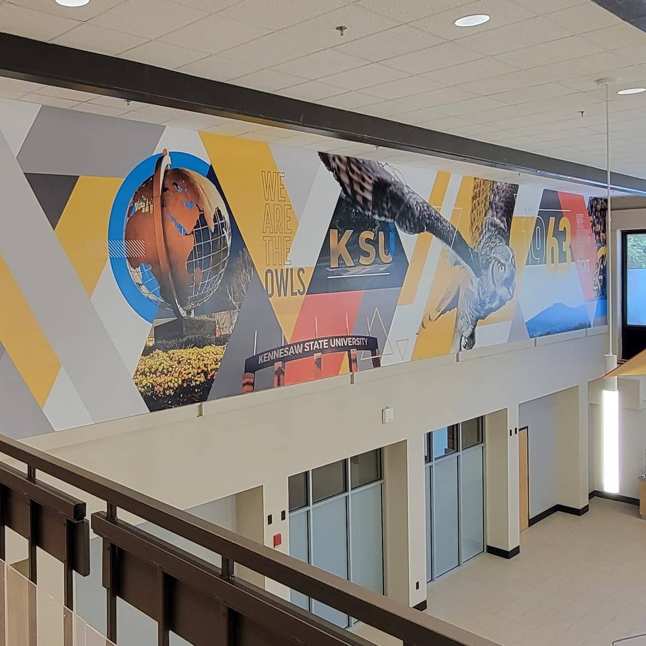 Owls athletics mural wall, Kennesaw State University, Kennesaw, GA, by High Stakes Creative