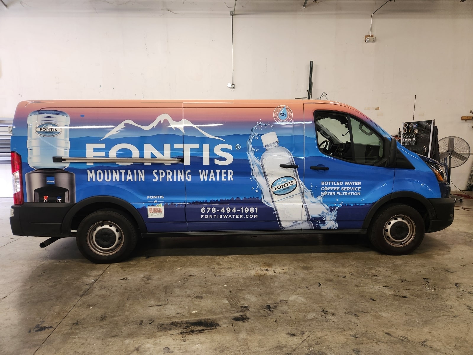 Van wrap in shop, Fontis Water, Marietta, GA, by High Stakes Creative