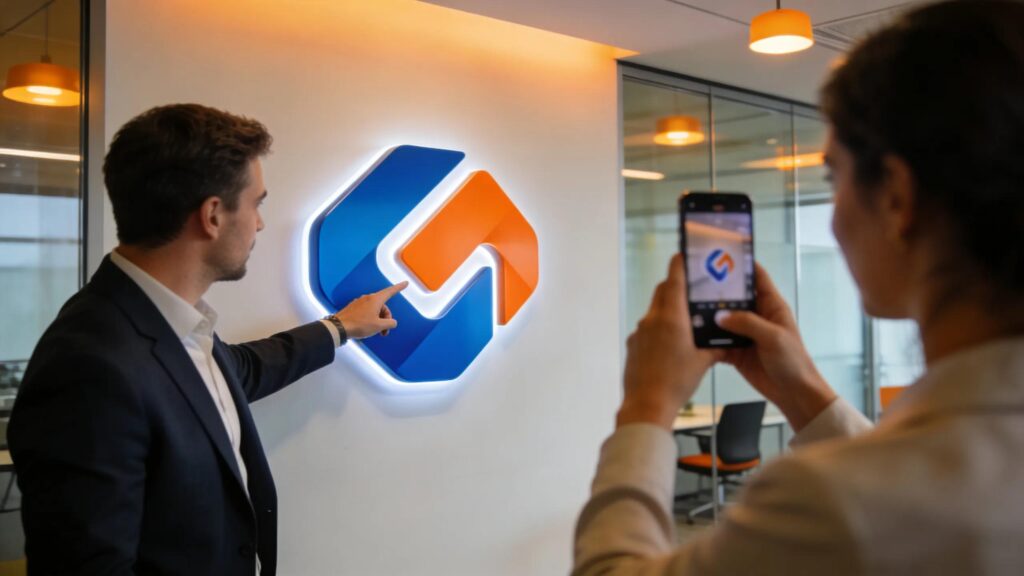 Modern corporate office showcasing innovative custom signage that reflects premium brand identity