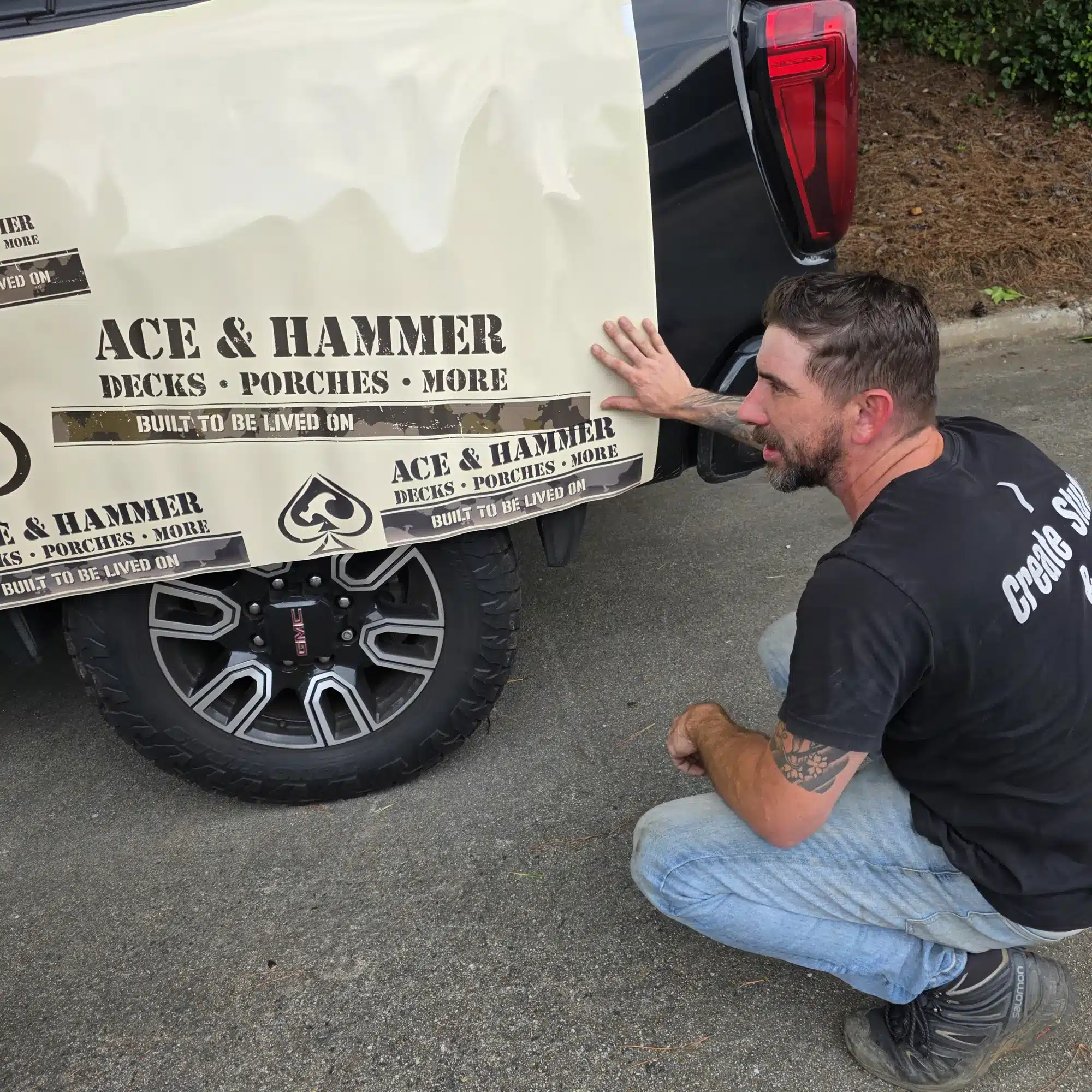 Installing a trailer wrap, Ace & Hammer, Kennesaw, GA, by High Stakes Creative