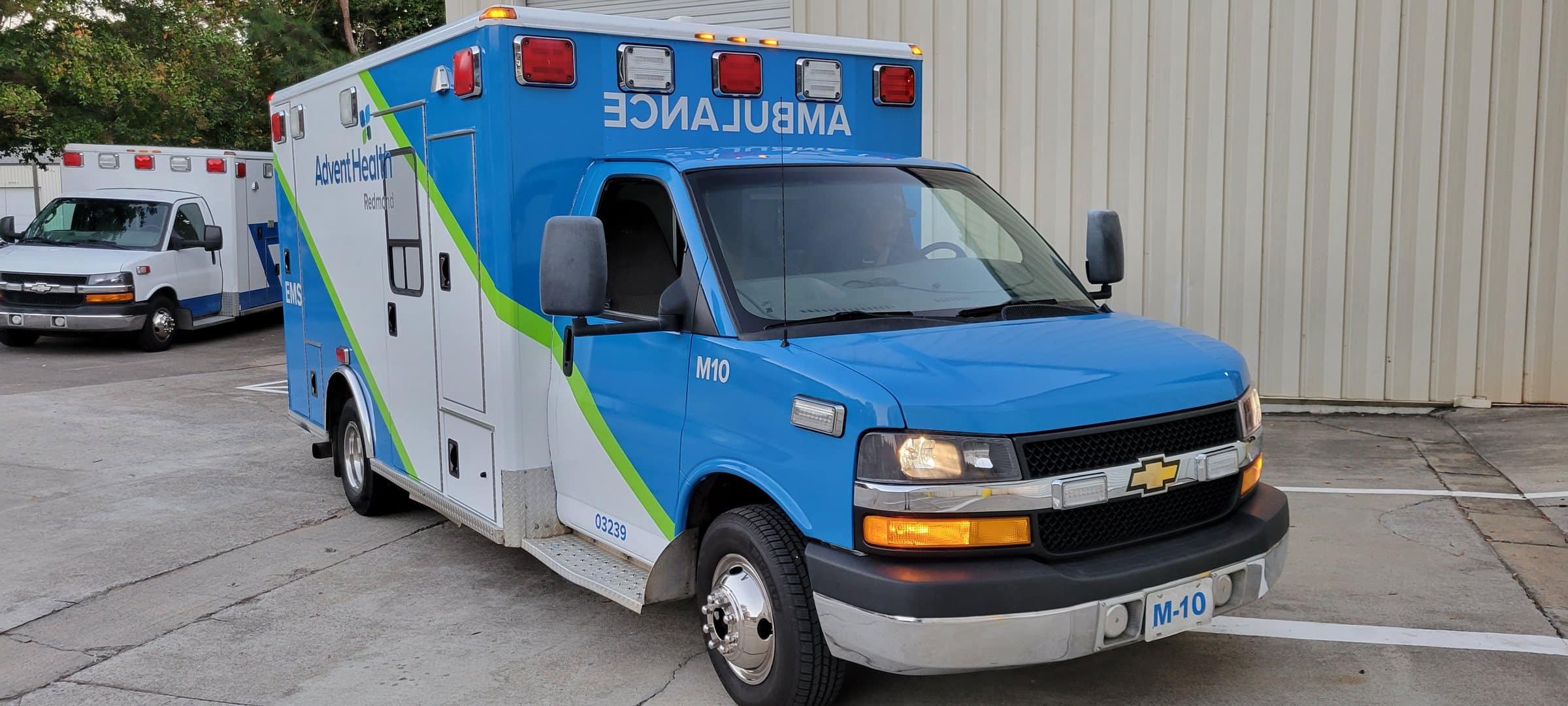 Box ambulance wrap, front three-quarter view, AdventHealth, Rome, GA, by High Stakes Creative