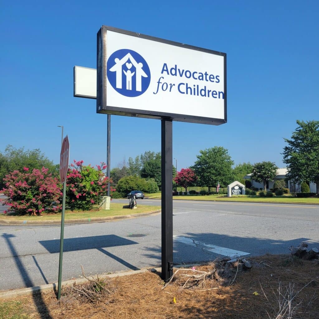 Pylon sign with Advocates for Children logo, Advocates for Children, Cartersville, GA, by High Stakes Creative