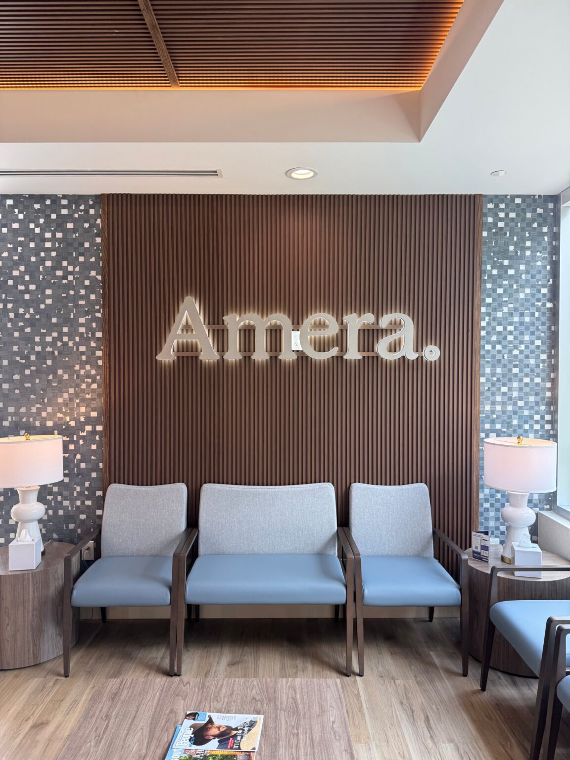 Dimensional lobby logo on slat wall, Amera, Kennesaw, GA, by High Stakes Creative