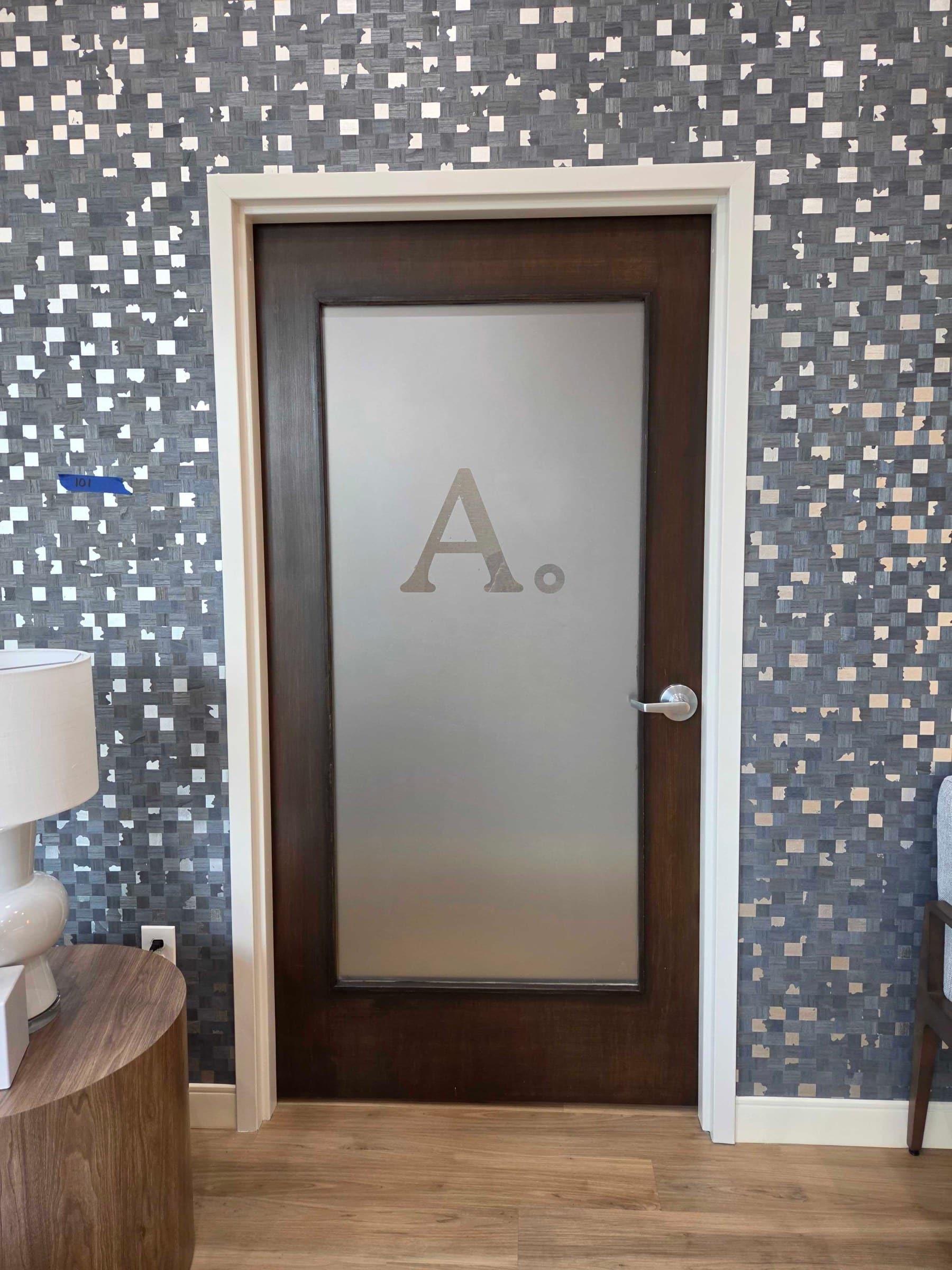 Frosted glass door logos and suite film, Amera, Kennesaw, GA, by High Stakes Creative