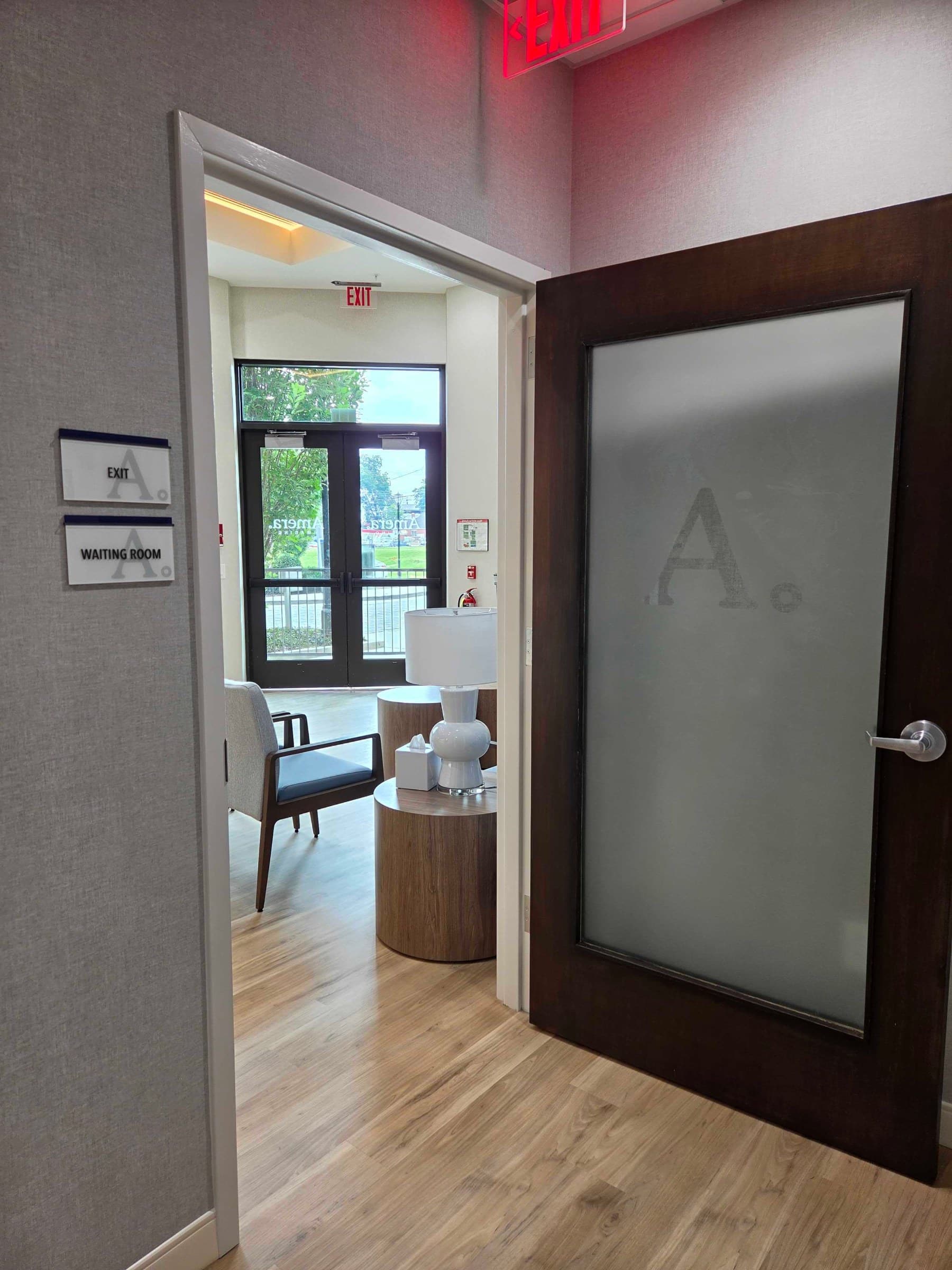Frosted glass door logos and suite film, Amera, Kennesaw, GA, by High Stakes Creative