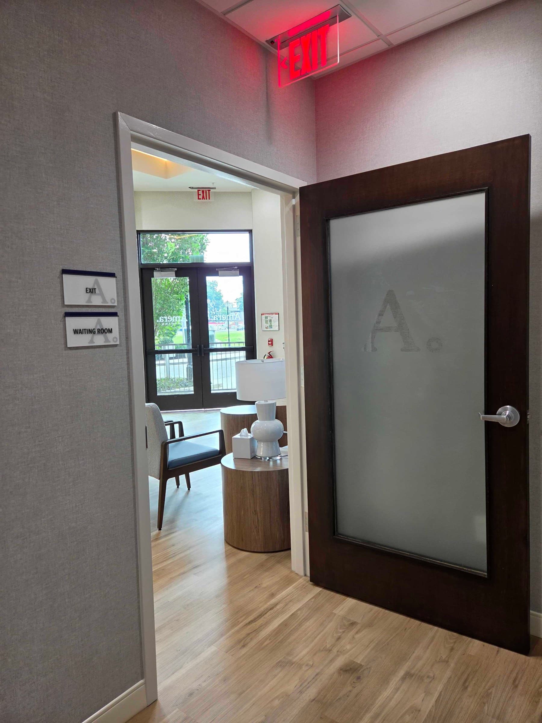 Frosted glass door logos and suite film, Amera, Kennesaw, GA, by High Stakes Creative