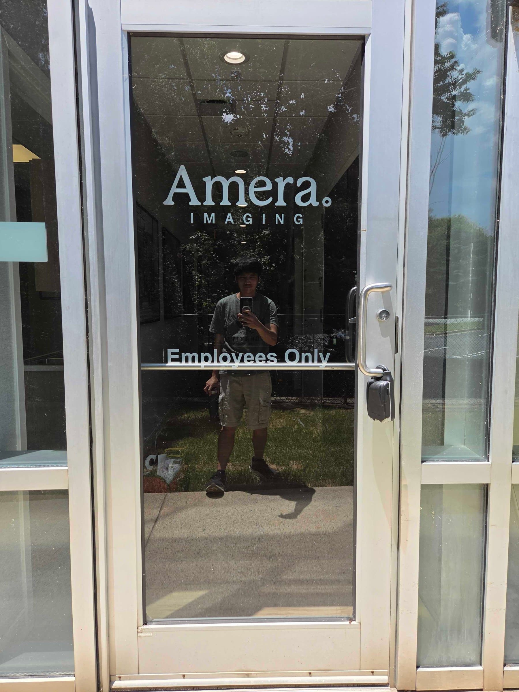 Glass door logo and frosted film, Amera, Kennesaw, GA, by High Stakes Creative