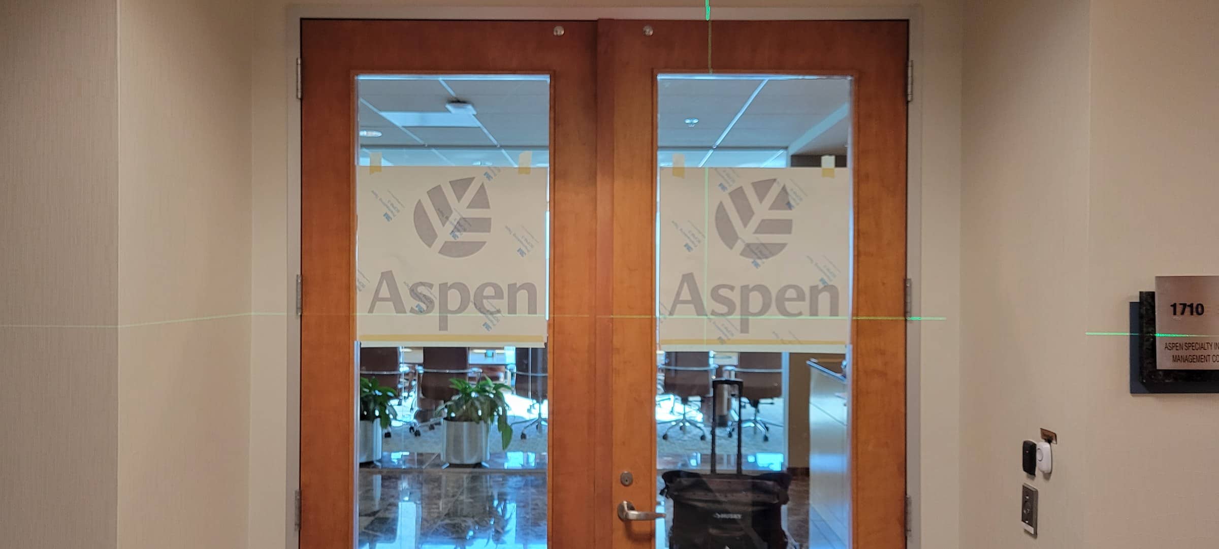 Frosted Aspen logos on double glass doors, Aspen, by High Stakes Creative
