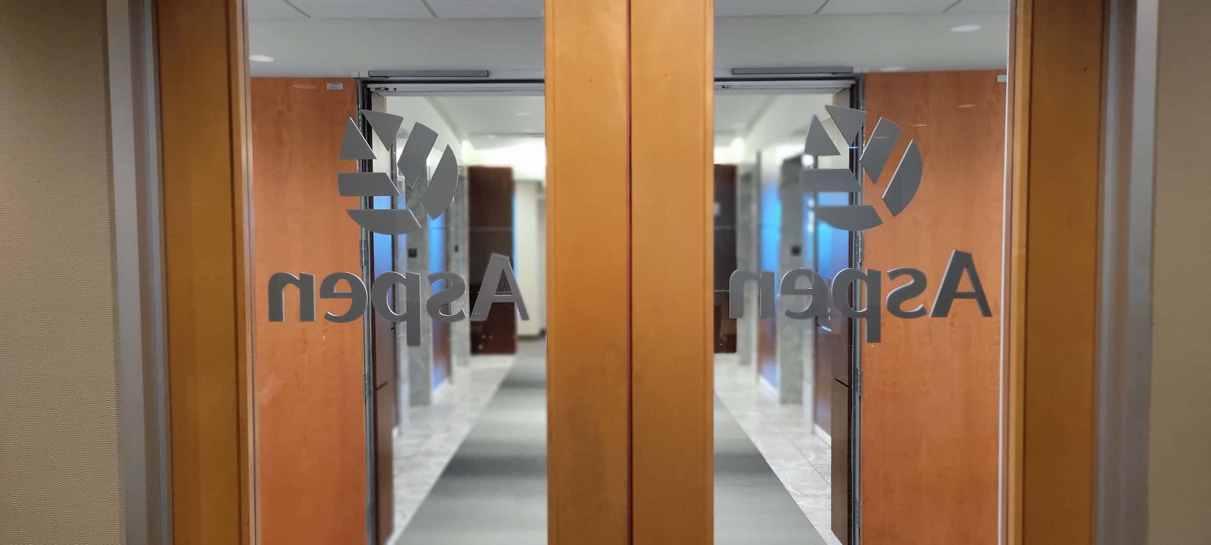 Door graphics seen from inside, Aspen, by High Stakes Creative